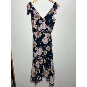 WHBM Floral Prin Lined and Ruffle and side tie Maxi  Dress 6P NWT
